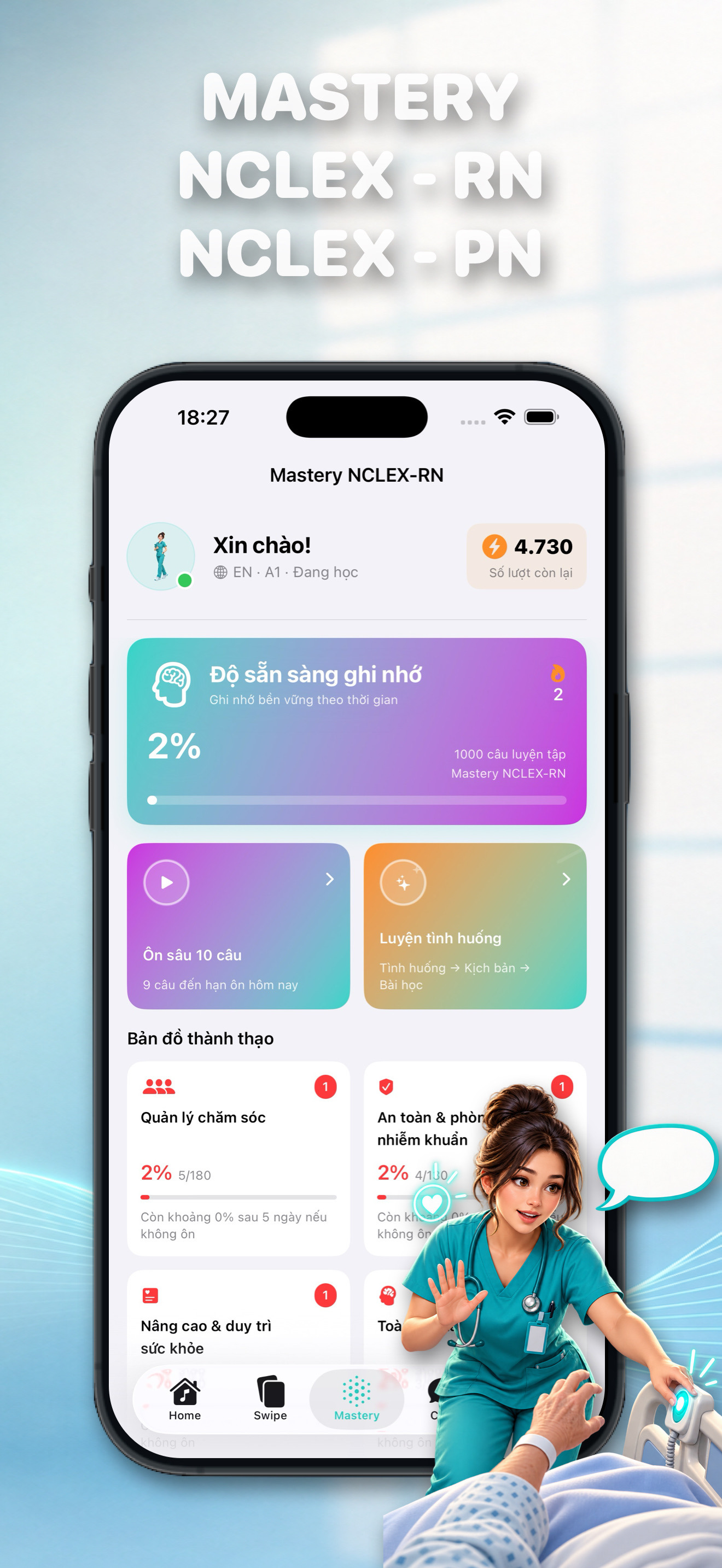 NurseLingo NCLEX mastery screen